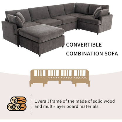 Modern Large U-Shape Sectional Sofa, with Removable Ottomans for Living Room (6-Seater)