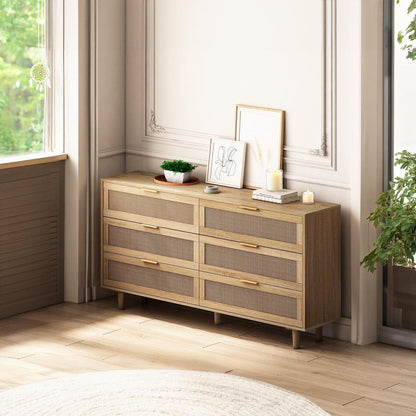 59.06"6-Drawers Rattan Storage Cabinet Rattan Drawer,for Bedroom,Living Room,Natural