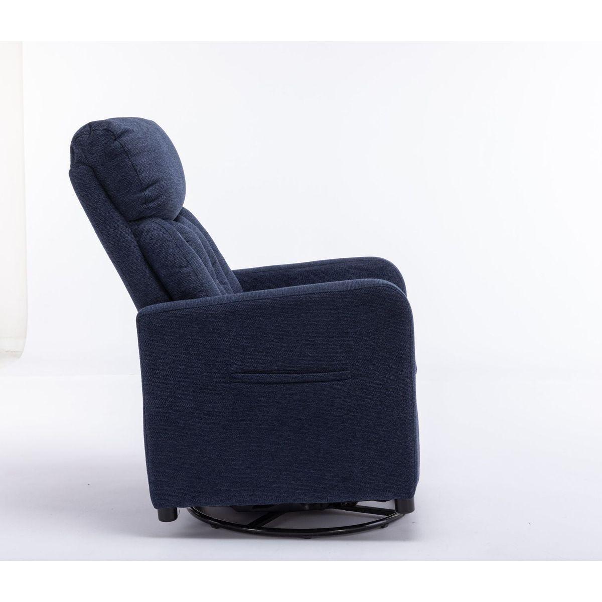 Linen Fabric Swivel Rocking Chair Gilder Chair With Pocket,Navy Blue