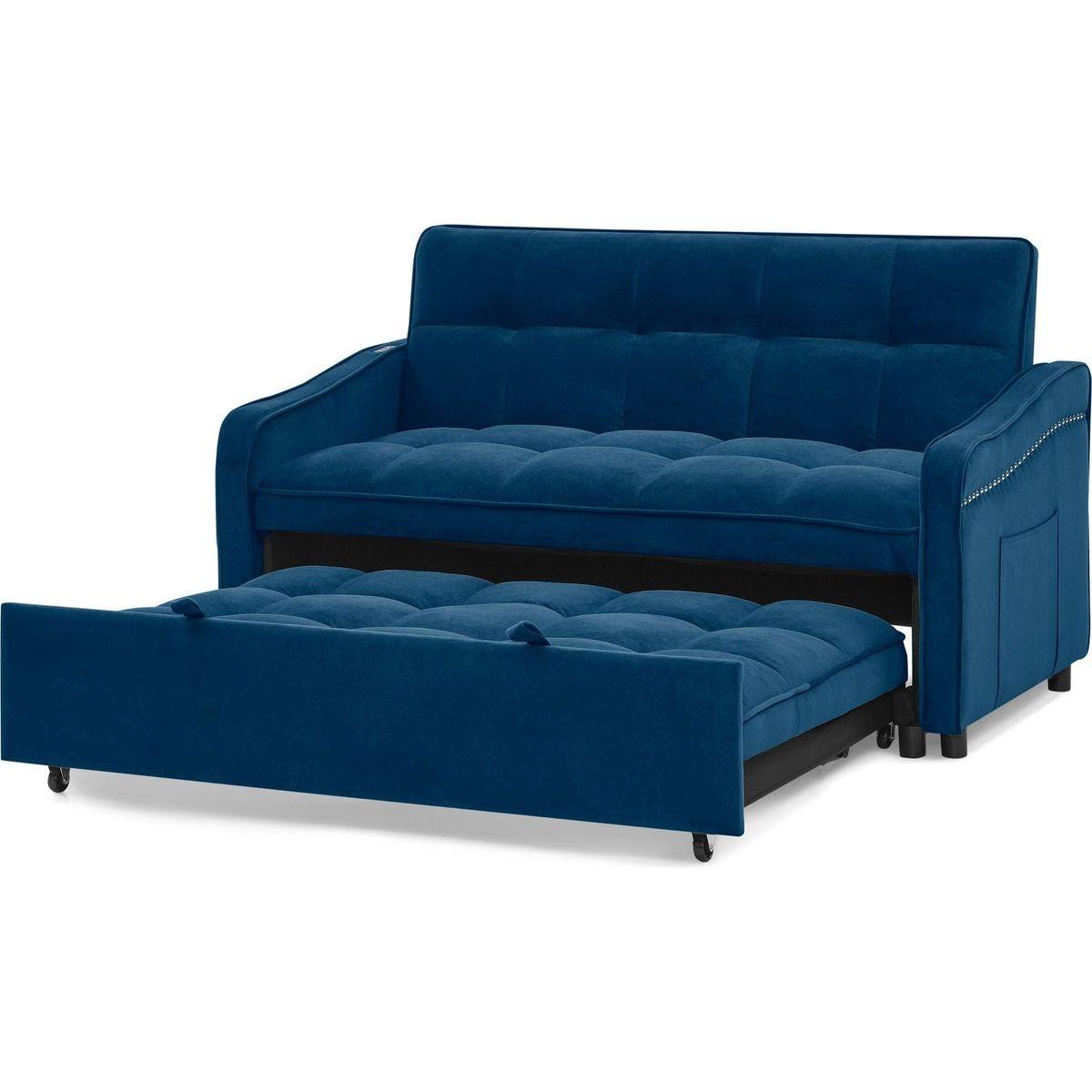 Loveseats Sofa Bed with Pull-out Bed,Adjustable Back and Two Arm Pocket,TypeC and USB Charging with Copper nail,Blue (47"x53"x31")