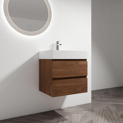 24" Wall-Mounted Bathroom Vanity With Resin Sink, 2-Soft Close Drawers, KD-Package