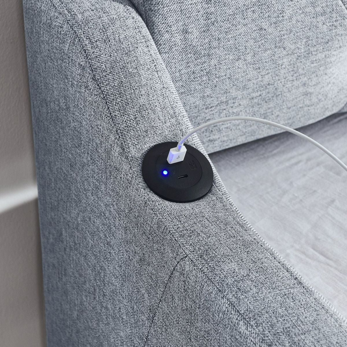 Twin Size Upholstery DayBed with Twin Size Erectable Trundle and USB Charging Design, Linen Grey