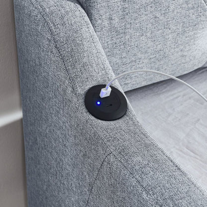 Twin Size Upholstery DayBed with Twin Size Erectable Trundle and USB Charging Design, Linen Grey