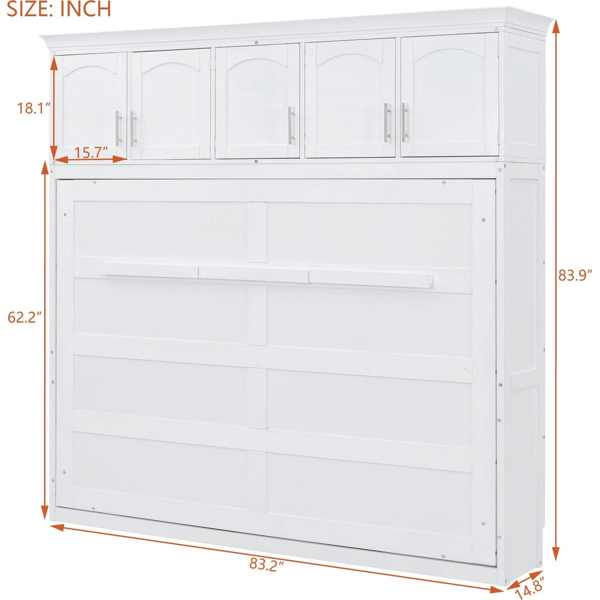 Full Size Murphy Bed Wall Bed with Top Cabinets,White