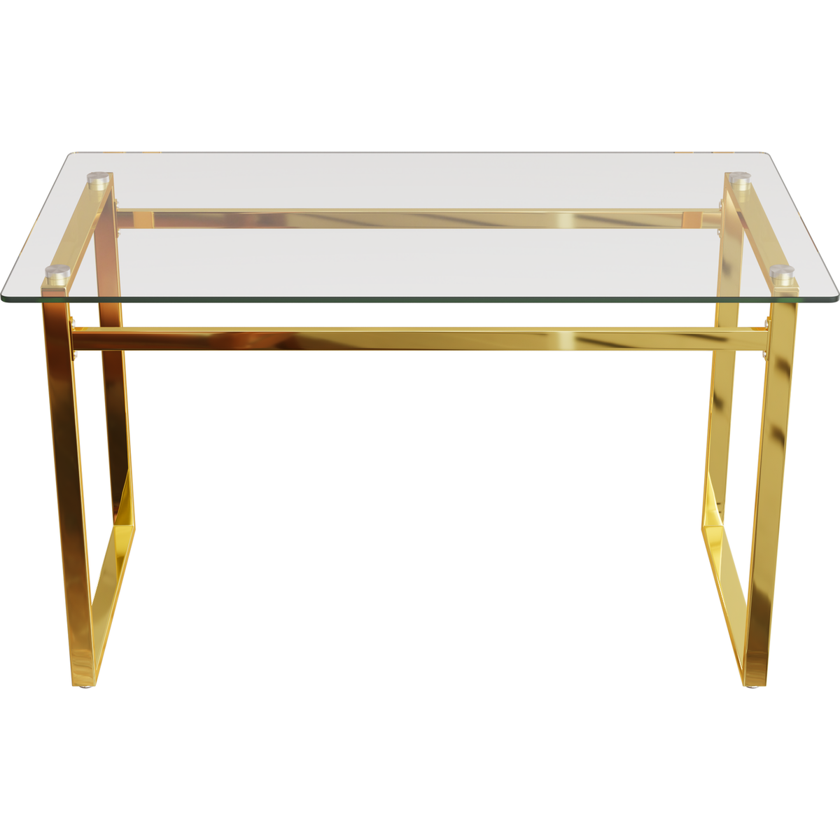 Modern Minimalist Rectangular Glass Dining Table for 4-6 with 0.31" Tempered Glass Tabletop and Golden Chrome Metal Legs, Writing Table Desk, for Kitchen Dining Living Room, 51" W x 27"D x 30" H