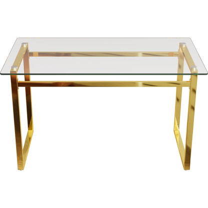 Modern Minimalist Rectangular Glass Dining Table for 4-6 with 0.31" Tempered Glass Tabletop and Golden Chrome Metal Legs, Writing Table Desk, for Kitchen Dining Living Room, 51" W x 27"D x 30" H