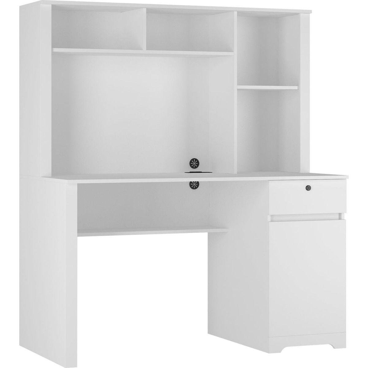 Computer Desk with Hutch & Bookshelf,Wood Executive Desk Teens Student Desk Writing Laptop Home Office Desk with Drawers,3 AC Outlets and 2 USB Charging Ports,Study Laptop Table for Home(White)
