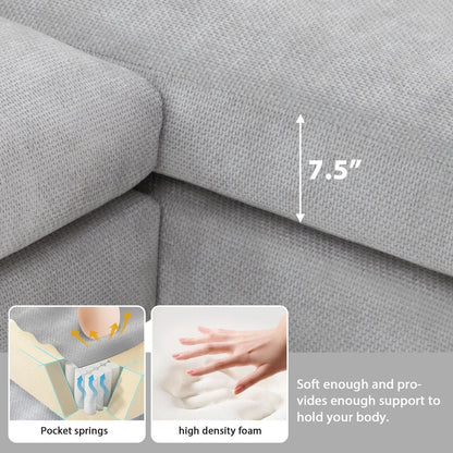 119x55" Modern Oversized Sectional Sofa,L-shaped Luxury Couch Set with 2 Free pillows,5-seat Chenille Indoor Furniture with Chaise for Living Room,Apartment,Office,2 Colors