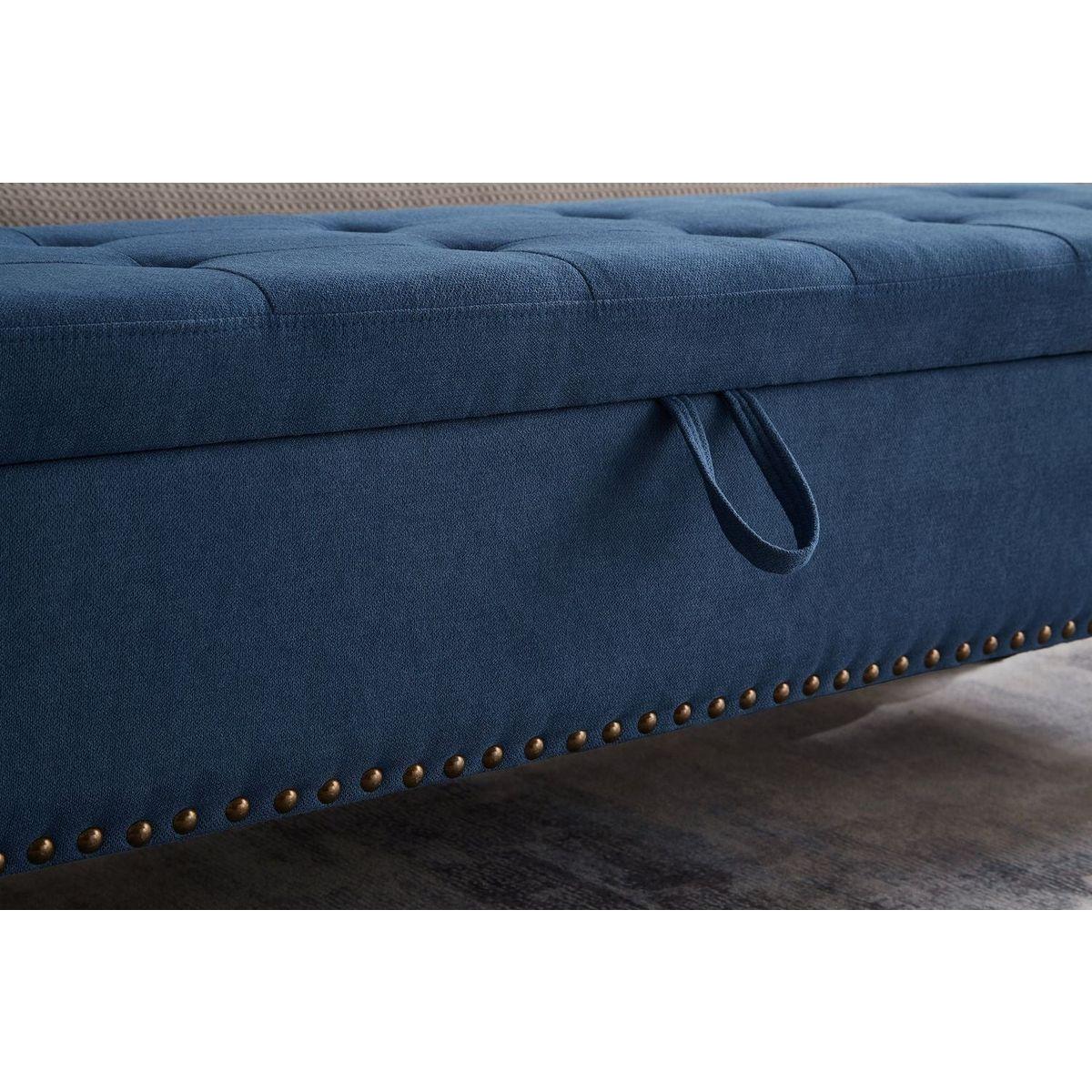 59" Bed Bench with Storage Blue Fabric