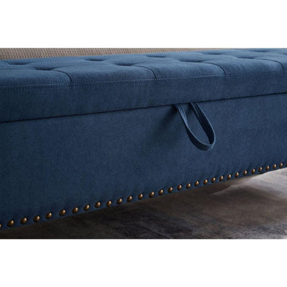 59" Bed Bench with Storage Blue Fabric