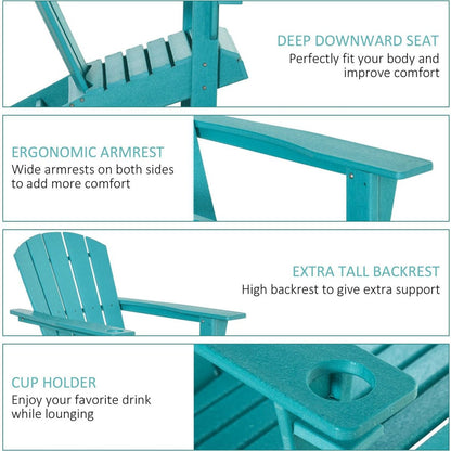 HDPE All-Weather Outdoor Adirondack Chair with Cup Holder, Fire Pit Chair for Backyard, Deck, Lawn, Garden, 330lbs Capacity, Light Blue