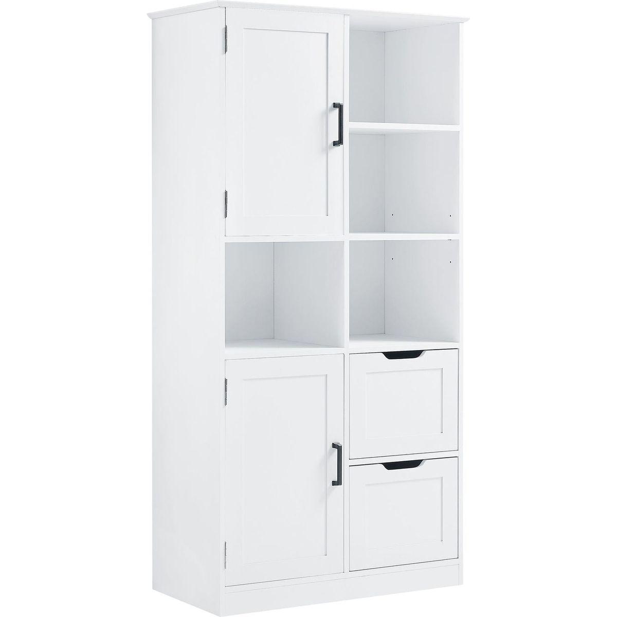 Bathroom Storage Cabinet with Doors and Drawers, Multiple Storage Space, Freestanding Style, Open Shelve, Adjustable Shelf, White