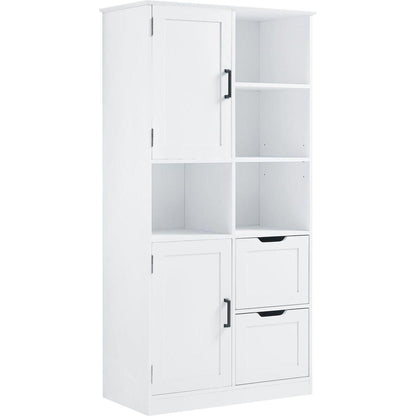 Bathroom Storage Cabinet with Doors and Drawers, Multiple Storage Space, Freestanding Style, Open Shelve, Adjustable Shelf, White