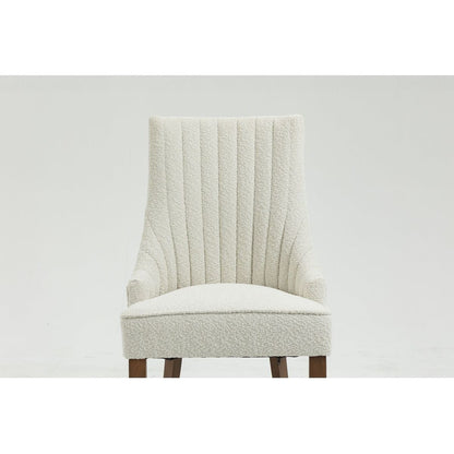 Exquisite White Boucle Upholstered Strip Back Dining Chair with Solid Wood Legs 2 Pcs