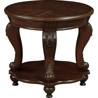 22" Retro Round End Table,Solid Wood Sofa Side Table with Shelf,Living Room Corner Table Easy Assemble,Cherry (color written on box is Light Espresso