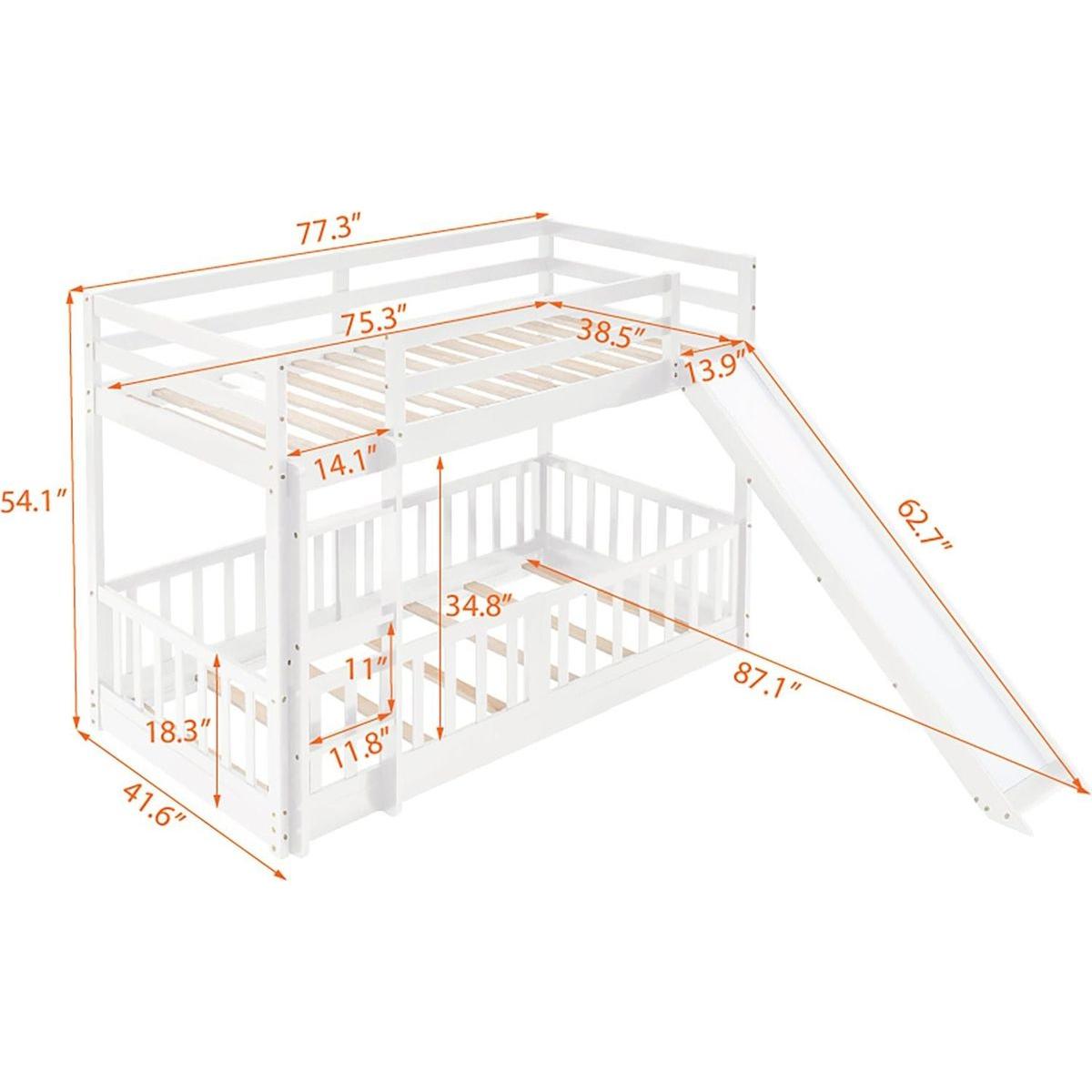 Twin Over Twin Bunk Bed with Slide and Ladder, White