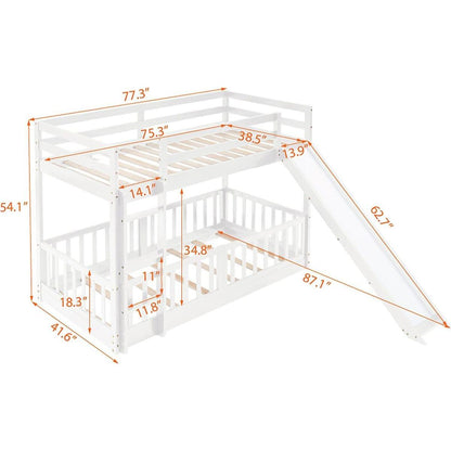 Twin Over Twin Bunk Bed with Slide and Ladder, White
