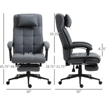 Executive Linen-Feel Fabric Office Chair High Back Swivel Task Chair with Adjustable Height Upholstered Retractable Footrest, Headrest and Padded Armrest, Dark Grey