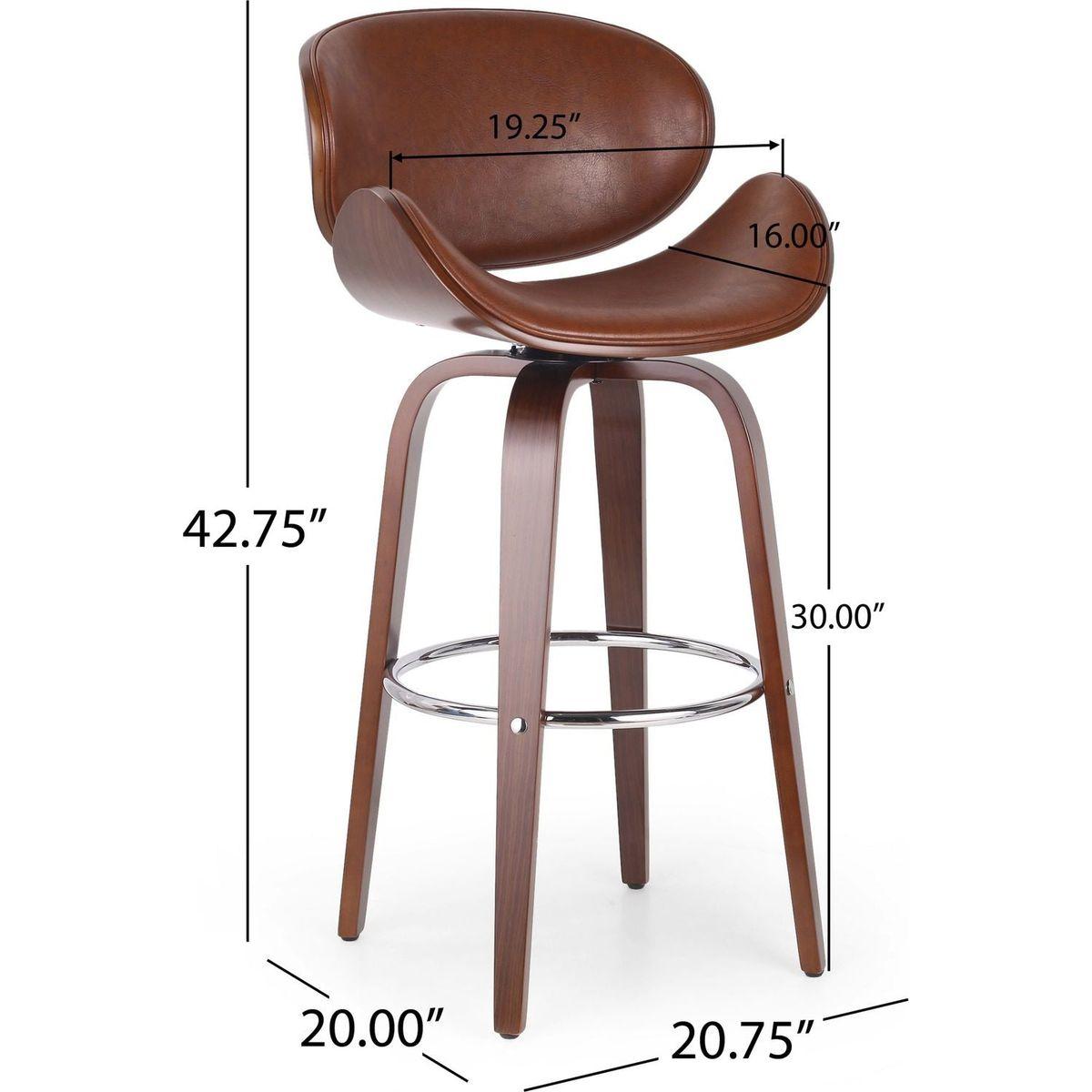 30" Mid-Century Modern Upholstered Swivel Barstool, Walnut + Cognac
