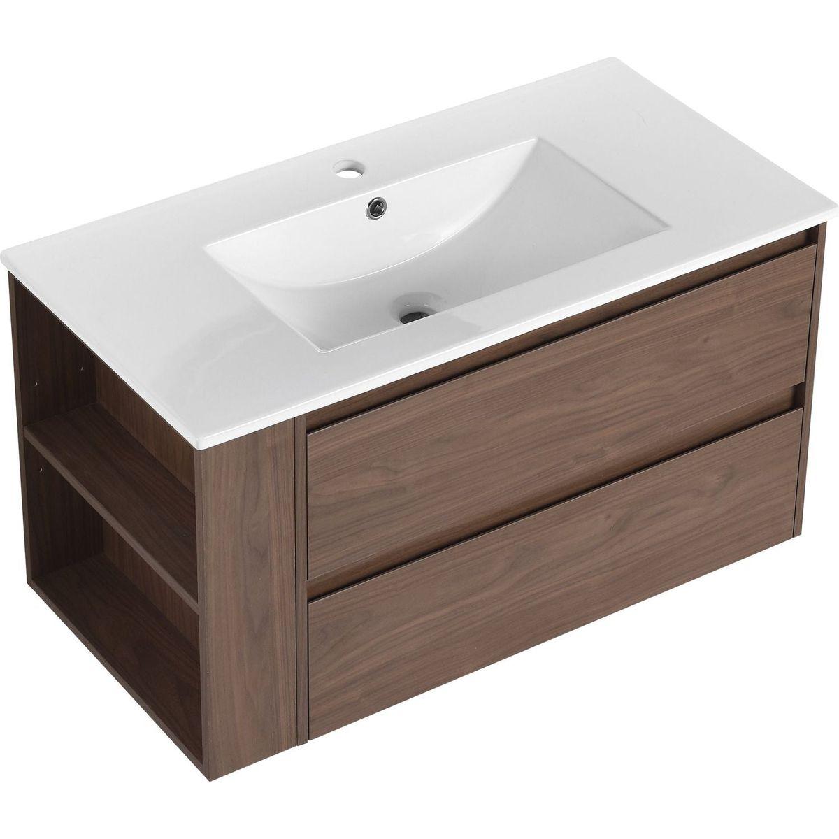 36" Wall Mounting Bathroom Vanity With Ceramic Sink, Soft Close Drawer