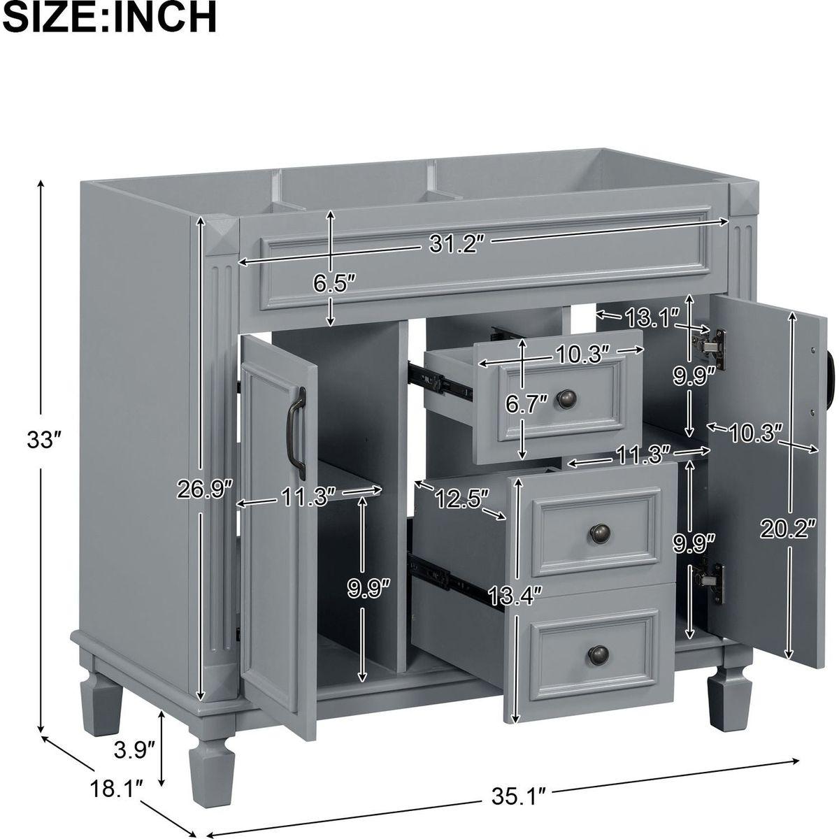 36" Bathroom Vanity without Top Sink, Cabinet only, Modern Bathroom Storage Cabinet with 2 Soft Closing Doors and 2 Drawers(NOT INCLUDE BASIN SINK)