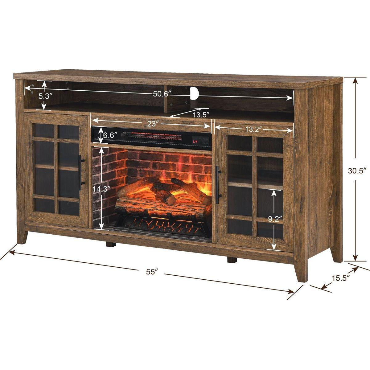 55 inch TV Media Stand with Electric Fireplace KD Inserts Heater,Reclaimed Barnwood Color