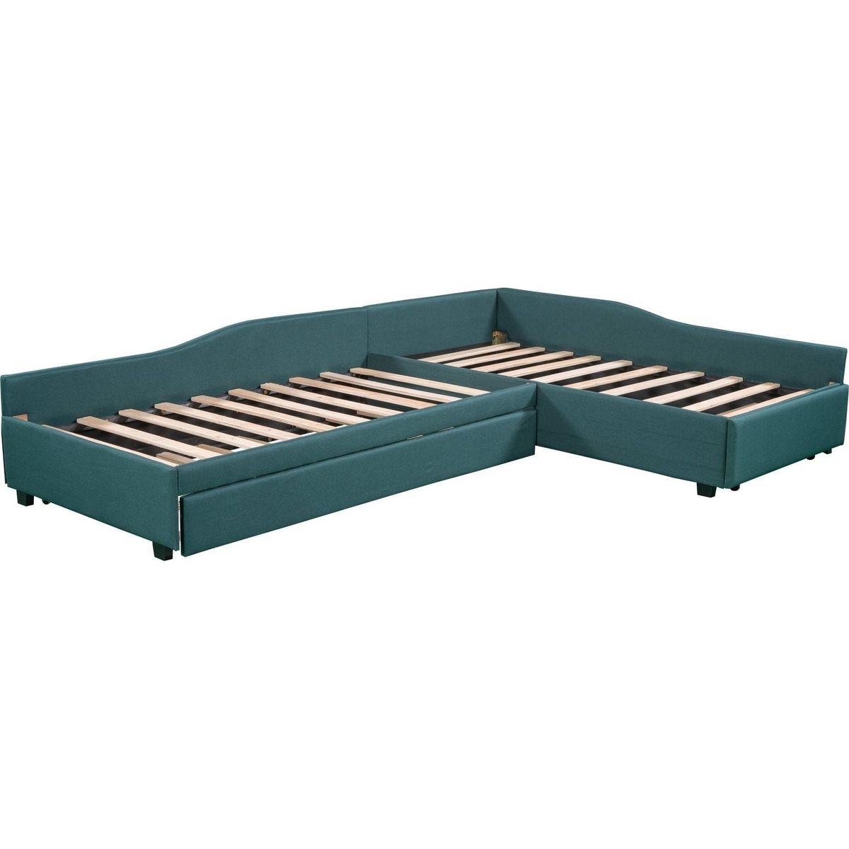 Upholstered Double Twin Size Daybed with Trundle and Drawer, Green