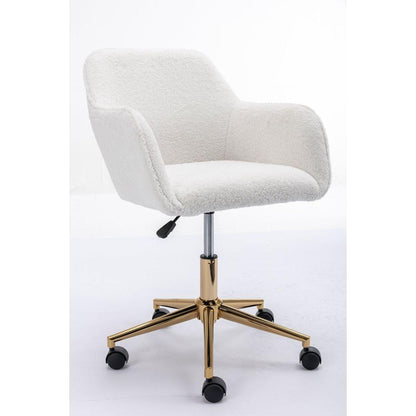 Modern Teddy Fabric Material Adjustable Height 360 Revolving Home Office Chair With Gold Metal Legs And Universal Wheel For Indoor,White