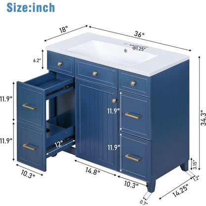 36" Bathroom Vanity Cabinet with Sink Top Combo Set, Navy Blue, Single Sink, Shaker Cabinet with Soft Closing Door and Drawer