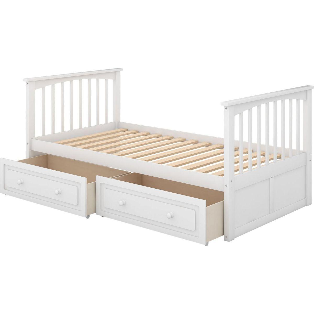 Twin over Twin Bunk Bed with Drawers, Convertible Beds, White