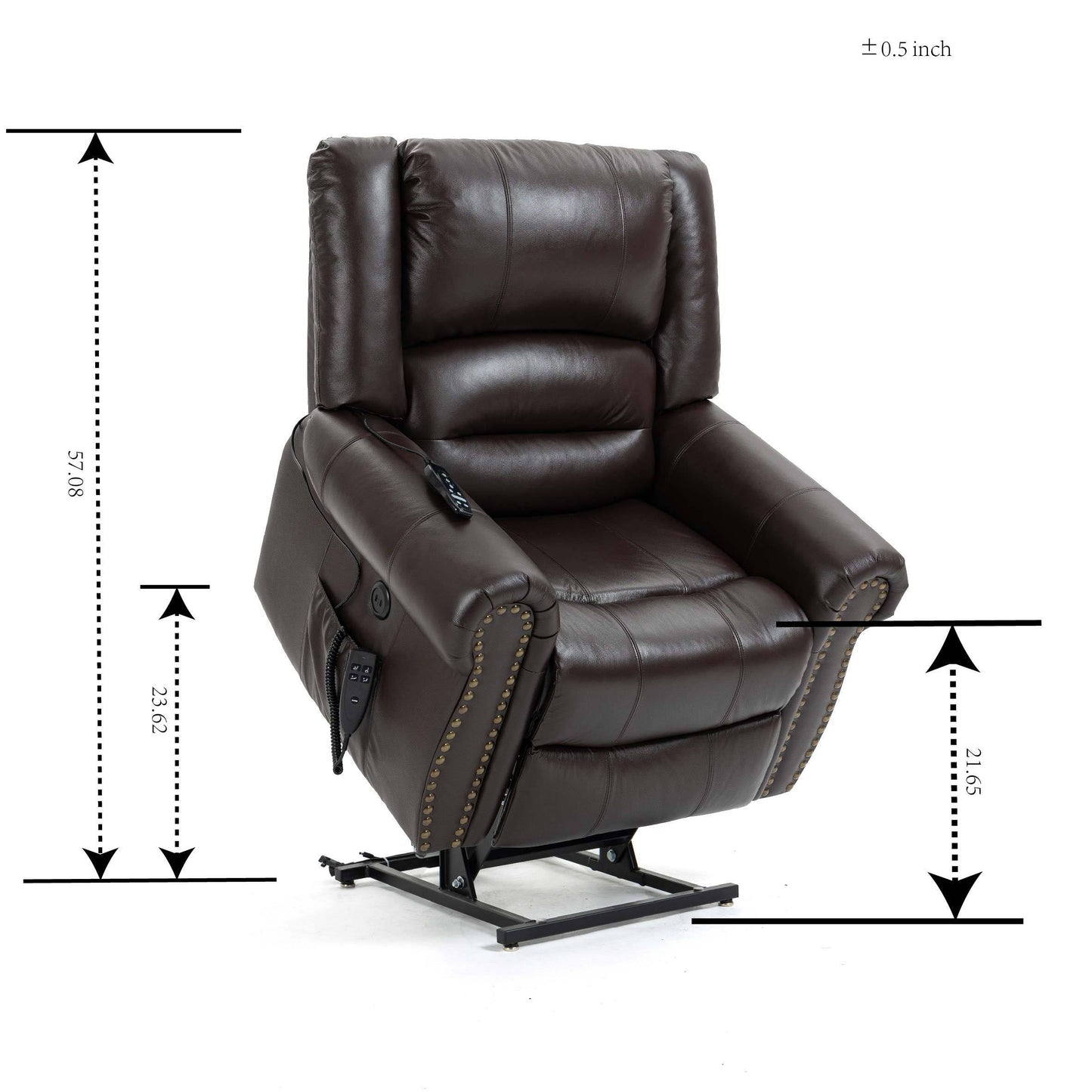 Power Lift Recliner Chair Heat Massage Dual Motor Infinite Position Up to 350 LBS, Genuine Leather, Heavy Duty Motion Mechanism with USB Ports, Brown