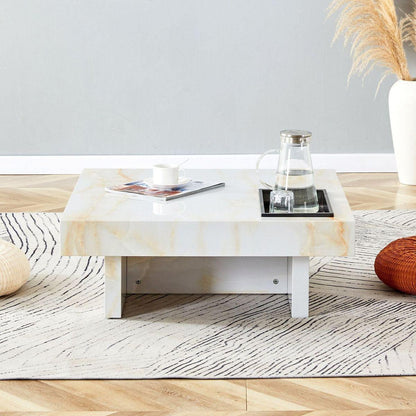 A modern and practical coffee table with imitation marble patterns, made of MDF material. The fusion of elegance and natural fashion 31.4"x 31.4"x 12 "