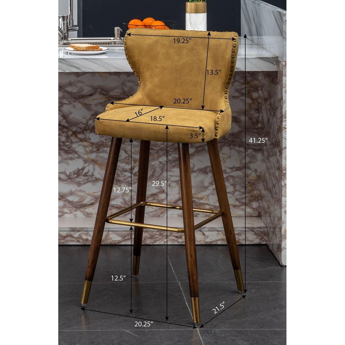 Nevis Mid-century Modern Faux Leather Tufted Nailhead Trim Barstool Set of 2, Off-White