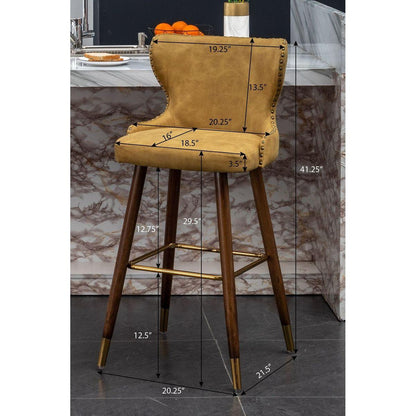 Nevis Mid-century Modern Faux Leather Tufted Nailhead Trim Barstool Set of 2, Off-White