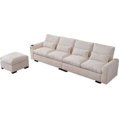 114.5"Modern Modular L Shaped Chenille Sofa Couch Reversible Ottoman With Storage Removable and Washable Cushions Sofa With USB Ports & Cup Holder For Living Room
