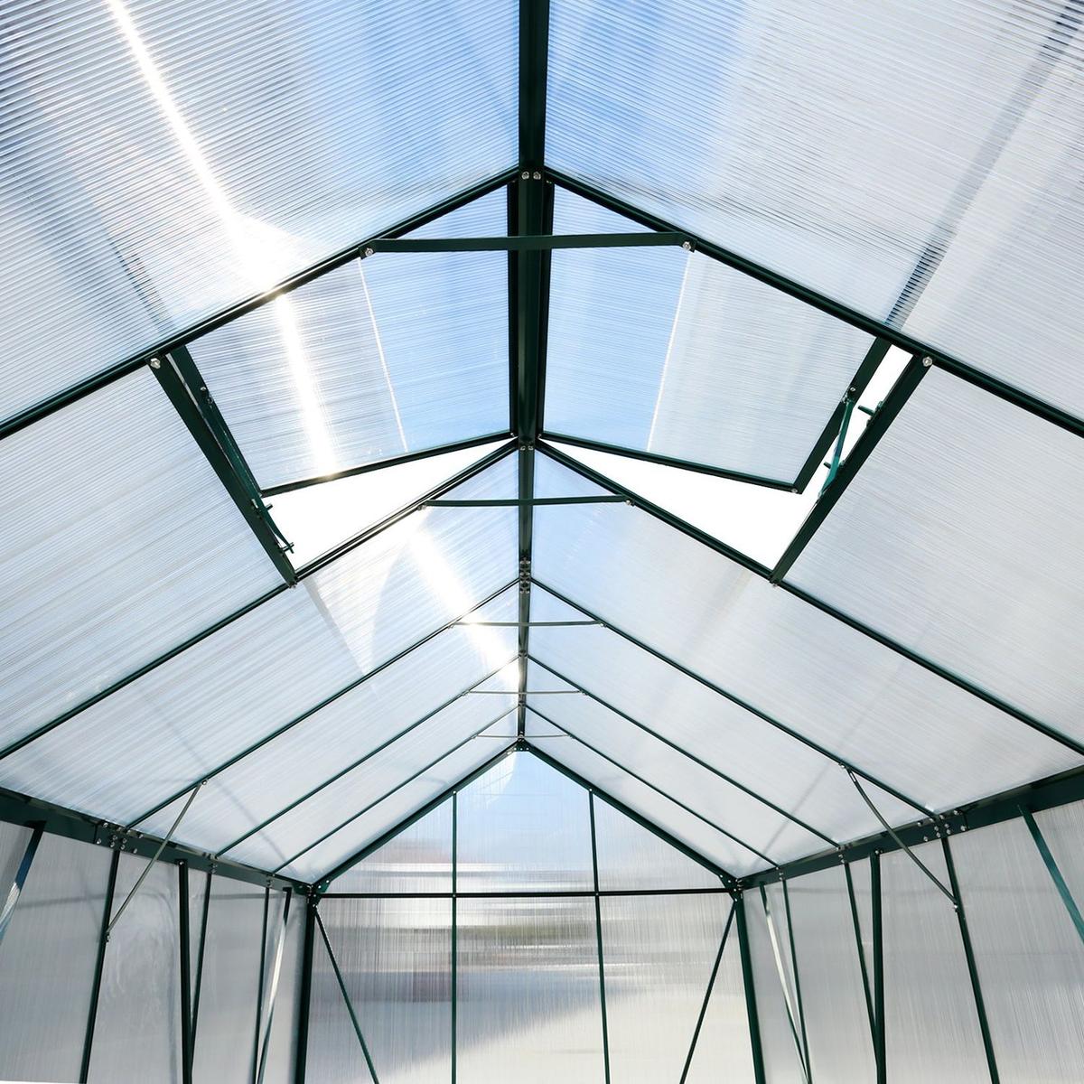 6.3'x12.2'x7' Polycarbonate Greenhouse, Heavy Duty Outdoor Aluminum Walk-in Green House Kit with Rain Gutter, Vent and Door for Backyard Garden, color green