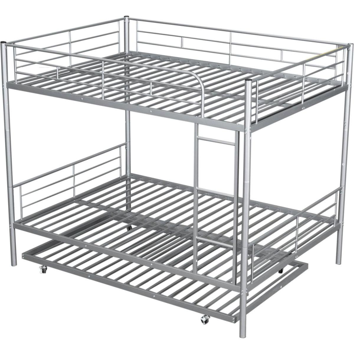 Full Over Full Metal Bunk Bed with Trundle, Silver