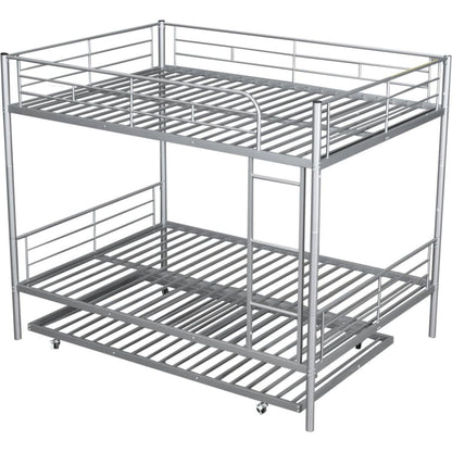 Full Over Full Metal Bunk Bed with Trundle, Silver