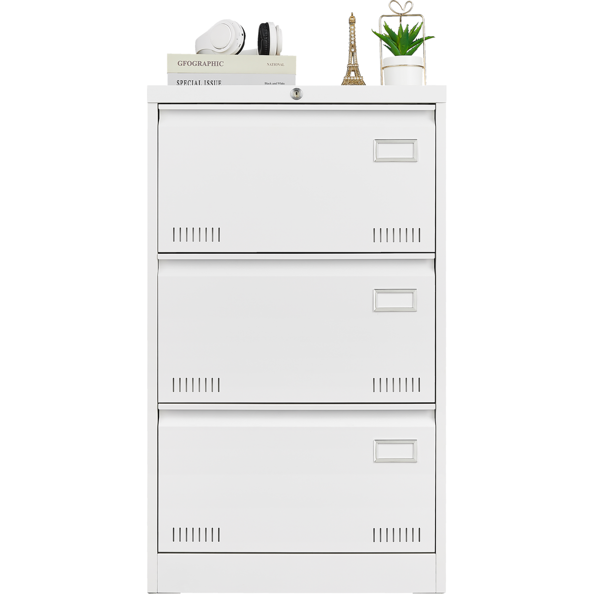 Filing Cabinet Lateral File Cabinet 3 Drawer, White Filing Cabinets with Lock, Locking Metal File Cabinets Three Drawer Office Cabinet for Legal/Letter/A4/F4 Home Offic