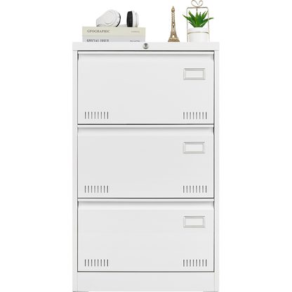 Filing Cabinet Lateral File Cabinet 3 Drawer, White Filing Cabinets with Lock, Locking Metal File Cabinets Three Drawer Office Cabinet for Legal/Letter/A4/F4 Home Offic