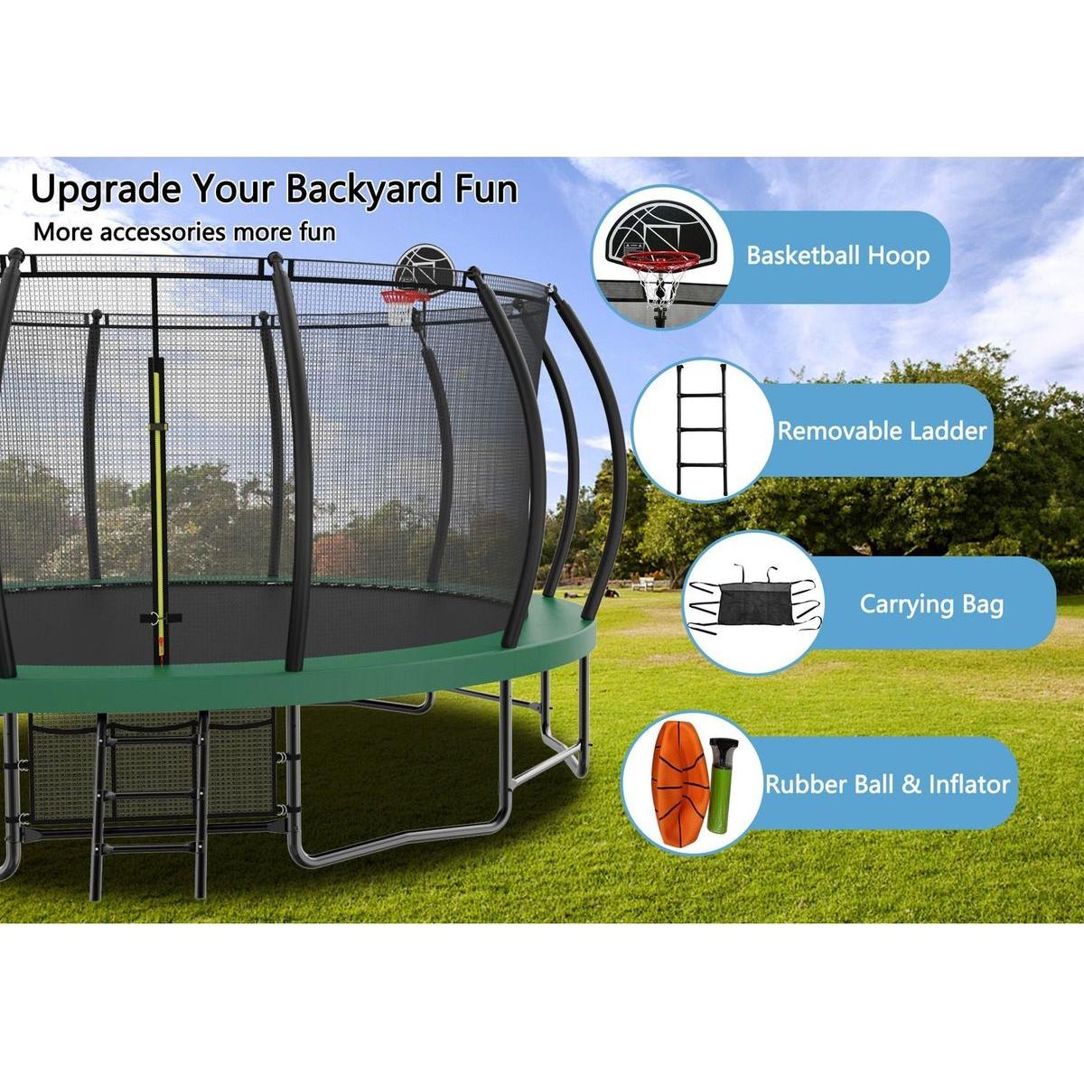 15FT Trampoline with Basketball Hoop - Recreational Trampolines with Ladder ,Shoe Bag and Galvanized Anti-Rust Coating