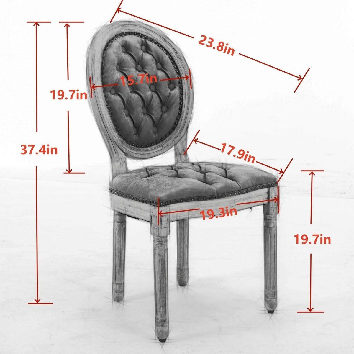 French Style Solid Wood Frame Antique Painting,Hand-pulled buckle decoration PU artificial leather Dining Chair with Nailhead Trim, Wood Legs,Set of 2,White Pine Green