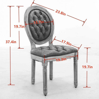 French Style Solid Wood Frame Antique Painting,Hand-pulled buckle decoration PU artificial leather Dining Chair with Nailhead Trim, Wood Legs,Set of 2,White Pine Green