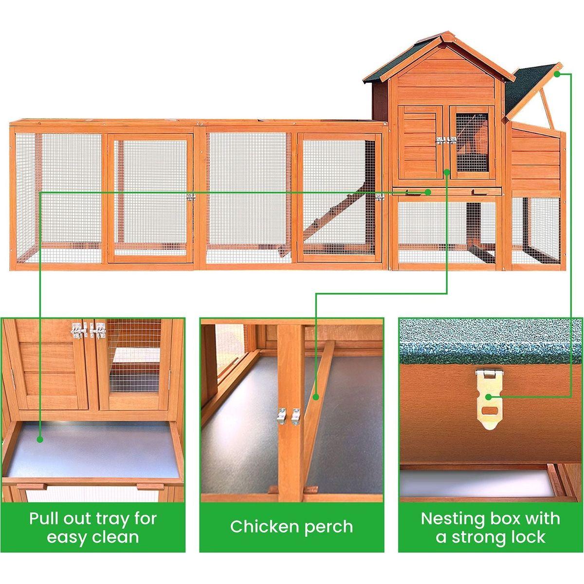 122脟Large Wooden Chicken Coop,Outdoor Hen House with Nest Box, Wire Fence Poultry Cage