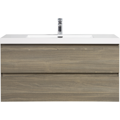 42" Floating Bathroom Vanity with Sink, Modern Wall-Mounted Bathroom Storage Vanity Cabinet with Resin Top Basin and Soft Close Drawers, Ash Grey