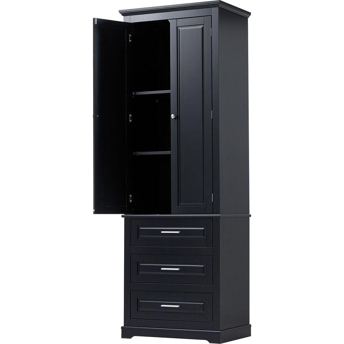 Tall Storage Cabinet with Three Drawers for Bathroom/Office, Black