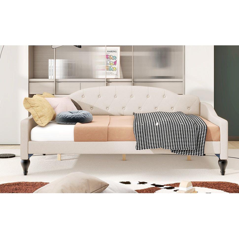 Full Size Upholstered Tufted Daybed, Beige