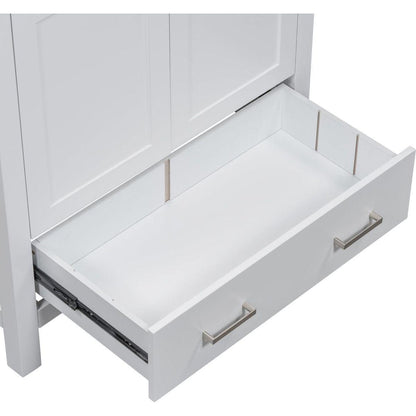 30" White Bathroom Vanity with Single Sink, Combo Cabinet Undermount Sink, Bathroom Storage Cabinet with 2 Doors and a Drawer, Soft Closing, Multifunctional Storage, Solid Wood Frame