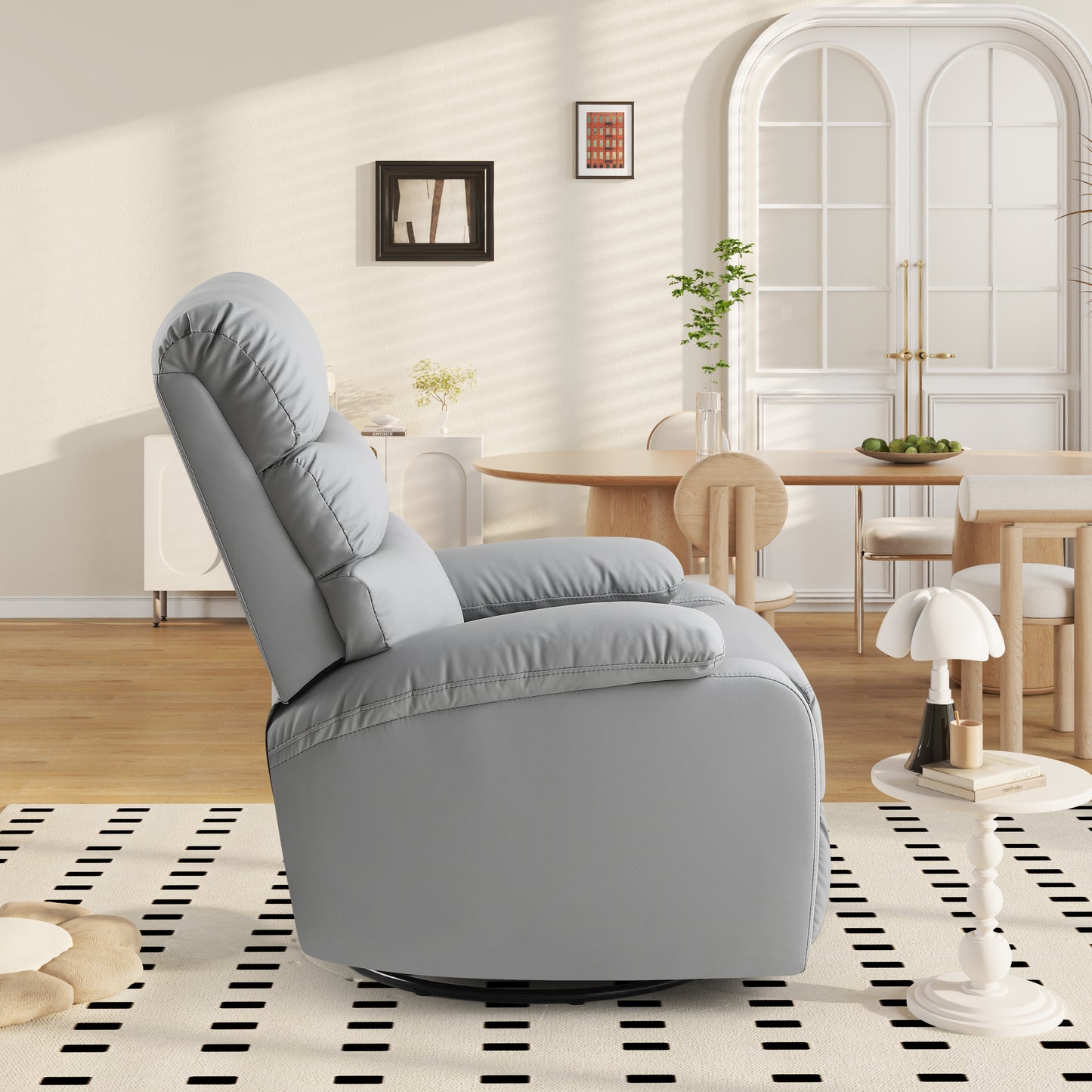 Large Manual Recliner Chair for Living Room,Lying flat at 150 degrees,Cat scratch fabric,Light gray