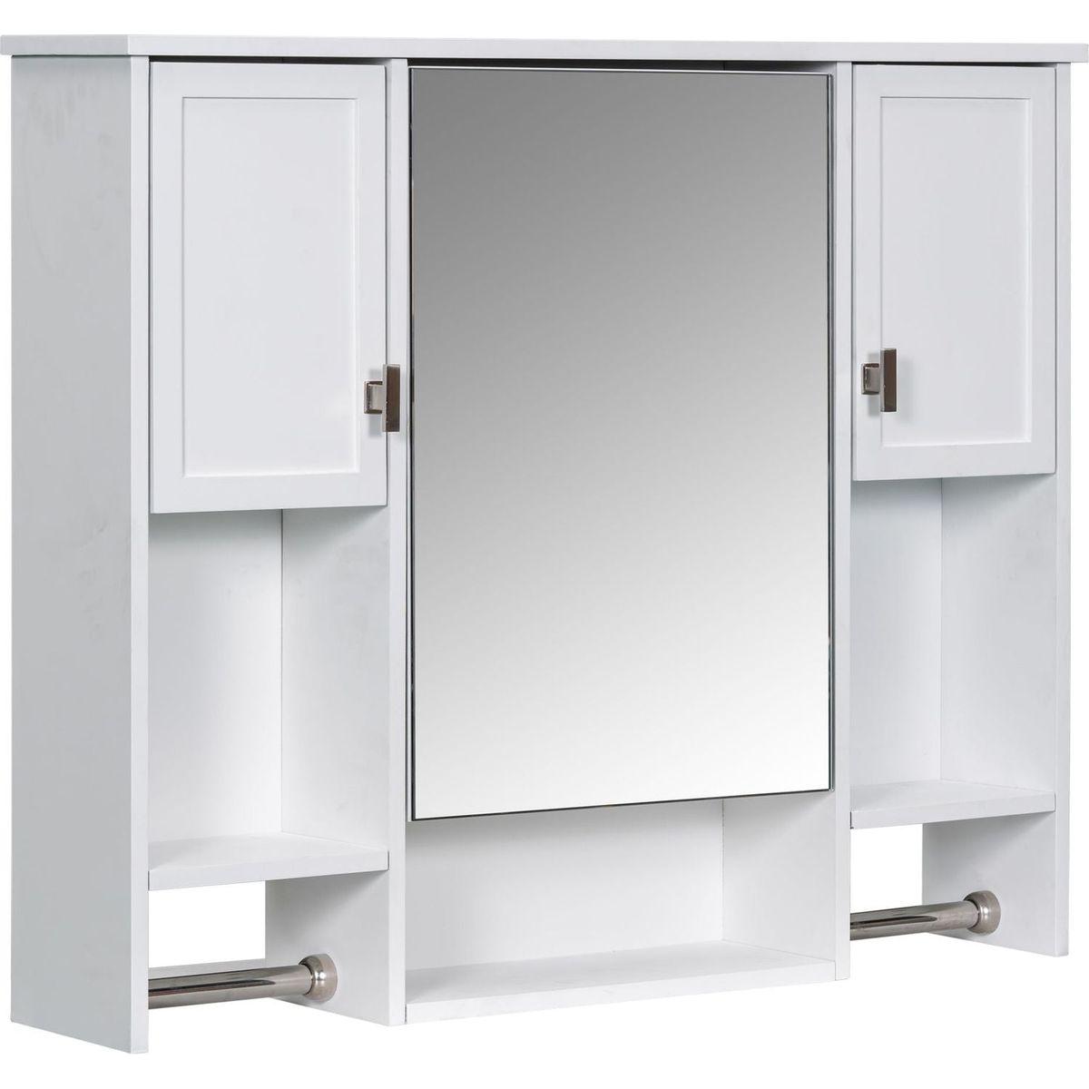 35" x 28" Modern Wall Mounted Bathroom Storage Cabinet, Bathroom Wall Cabinet with Mirror, Medicine Cabinet with Towels Bar